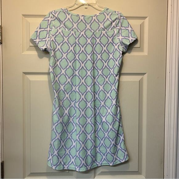 Cabana Life T-Shirt Dress in Cabana Coast White Green Purple Lattice Print Sz M - Picture 4 of 7